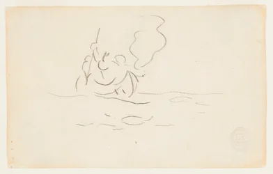 Homme en canoë avec un harpon