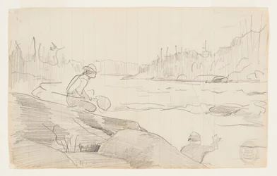 Hommes pêchant à la ligne et au filet