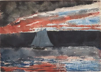 Une goélette au coucher du soleil