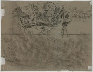 Escarmouche impliquant un convoi de wagons [verso], 1864