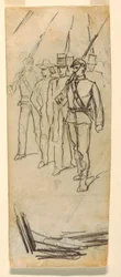 Soldats escortant des civils