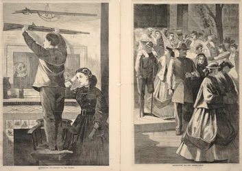 Thanksgiving Day--Hanging up the Musket/Thanksgiving Day--The Church Porch, tiré du Frank Leslie