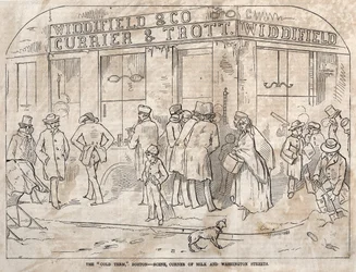 Le terme froid, Boston - Scène, coin des rues Milk et Washington, 1858