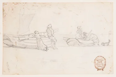 Deux Bateaux sur la Plage avec des Figures, Cullercoats, Angleterre