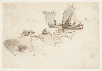 Deux bateaux de pêche avec voiles, Cullercoats, Angleterre