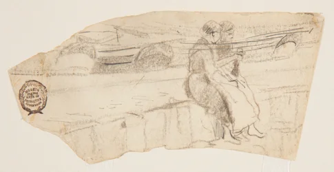 Deux femmes assises sur un mur de mer, Cullercoats, Angleterre