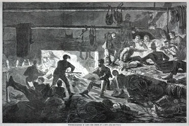 Winter-quarters in Camp--The inside of a Hut, tiré de Harper