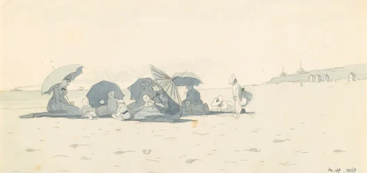 Femmes et enfants sur la plage de Long Branch, New Jersey