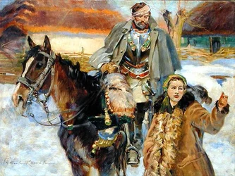 Cuirassier blessé avec une fille, vers 1930