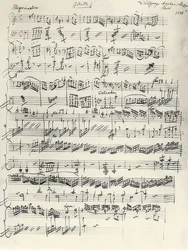 Début de la sonate pour piano en la mineur, KV310. Autographe