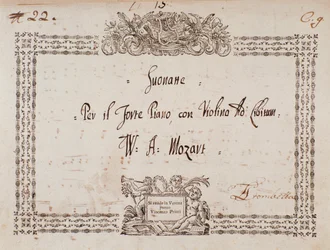 Frontispice de sonate pour fort-piano et violon par Mozart.