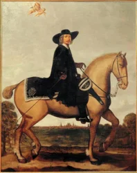 Christoph Bernhard von Galen à cheval devant la silhouette de Münster