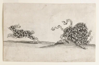Lion et lièvre composés de motifs ornementaux