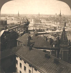 Rues de Stockholm depuis le Moseback, Suède, 1905