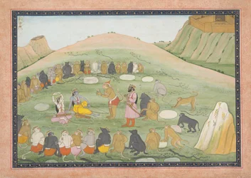 Hanuman ranime Rama et Lakshmana avec des herbes médicinales : folio illustré..., vers 1790