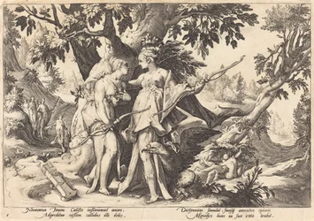 Jupiter déguisé en Diane séduit Callisto