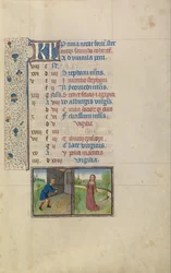 Un homme battant le grain; Signe du zodiaque de la Vierge