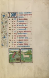 Un homme travaillant dans un champ ; Signe zodiacal du Bélier