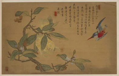 Oiseau, fruit et fleurs, dynastie Qing, 1741