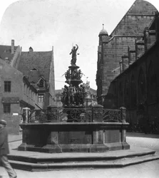 Tugendbrunnen, Nuremberg, Bavière, Allemagne, vers 1900
