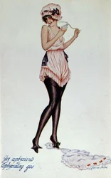 Corset modèle vers 1830 et porte-jarretelle. Par Xavier Sager (1870-1930) dans "Le corset dans l