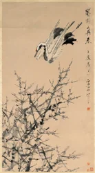 Fleurs de prunier, grue et printemps