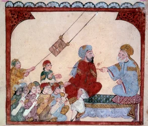 Le navigateur vagabond Abu-Zayd. Miniature des Maqamat (Séances) d