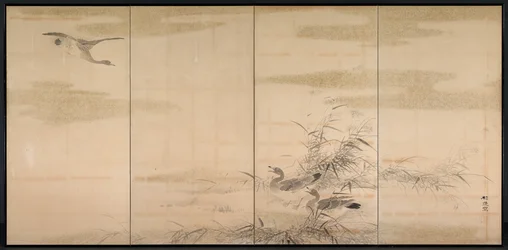 Oies, roseaux et eau, 1800s