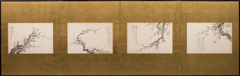 Fleurs de prunus, paravent, période Edo 1844 (encre sur papier) (voir aussi 752778-82)
