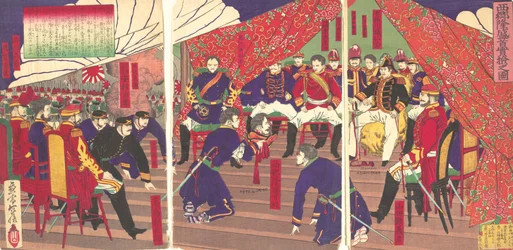 Présentation de la tête de Saigo au Prince Arisogawa