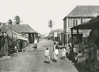 Scène de rue à Port Royal, Jamaïque, 1895