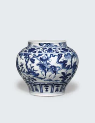Un pot exceptionnellement rare et important en bleu et blanc, Guan