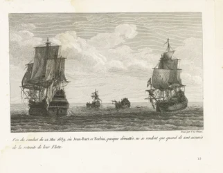 Fin du combat du 22 Mai 1689, ou Jean-Bart et Forbin, quoique démâtés, ne se rendent que quand ils sont assurés de la retraite de leur flotte