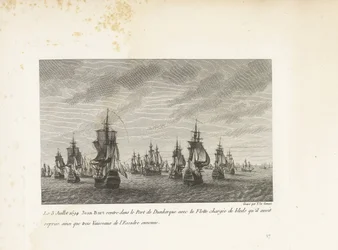 Jan Bart entre à Dunkerque avec les navires de blé récupérés, 1694