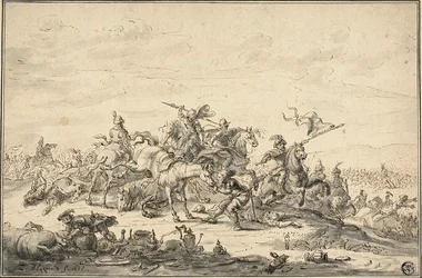 Scène de bataille avec cavaliers