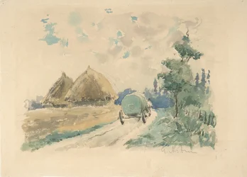 Paysage avec chariot et meules de foin, vers 1869-70