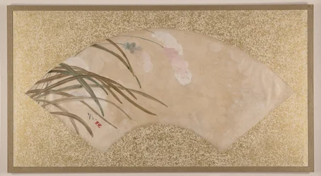 Fleurs et feuilles, fin du 19e siècle (peinture sur éventail montée en feuille d