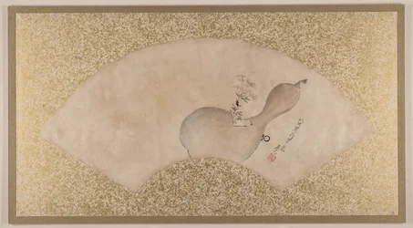 Fleurs dans une calebasse, fin du 19e siècle (peinture sur éventail montée en feuille d