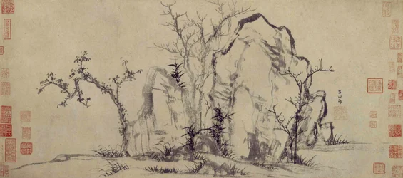 Rochers élégants et arbres clairsemés