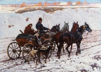 Carrosse tiré par des chevaux