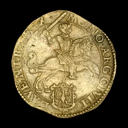 Monnaie antique représentant un chevalier à cheval