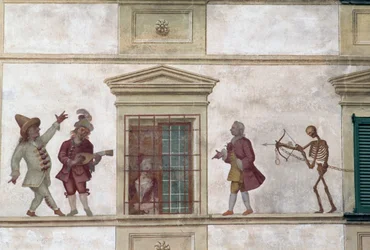 Danse macabre, fresque, maison Milesi, Cassiglio, Lombardie, Italie