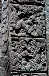 Hiéroglyphes sur la Stèle D à Quirigua, Izabal, Guatemala, période classique tardive, c.600-900 AD