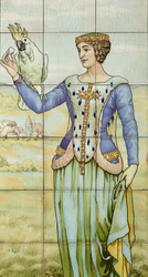 Vue intérieure, panneau de carreaux, peintre Furcy Ernest Tondeur, exécutant Boch Frères La Louvière