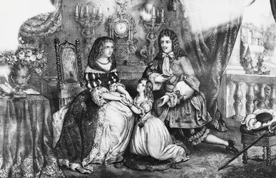 Le roi Louis XIV et sa fille suppliant la duchesse Louise de La Vallière de ne pas se retirer au couvent