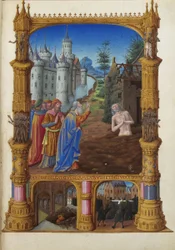 Les Très Riches Heures du duc de Berry, Folio 82r - Job raillé par ses amis