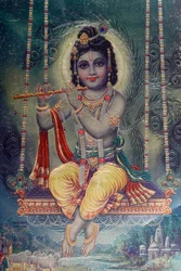 Le seigneur Krishna avec une flûte. Dieu hindou.