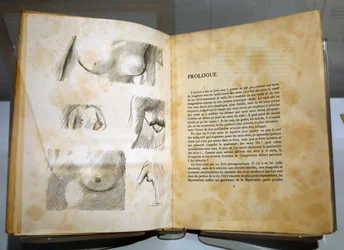 Musée des Impressionnismes, Giverny, France. Livre de Ramon Gomez de la Serna avec dessins de Pierre Bonnard. Seins.