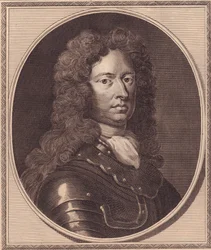 Portrait du soldat anglais Thomas Tollemache (circa 1651-1694), gravure sur cuivre par John Goldar (1729-1795) d