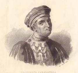 Portrait du chef militaire italien Francesco da Bussone, également connu sous le nom de Carmagnola (1380-1432), gravure sur cuivre d